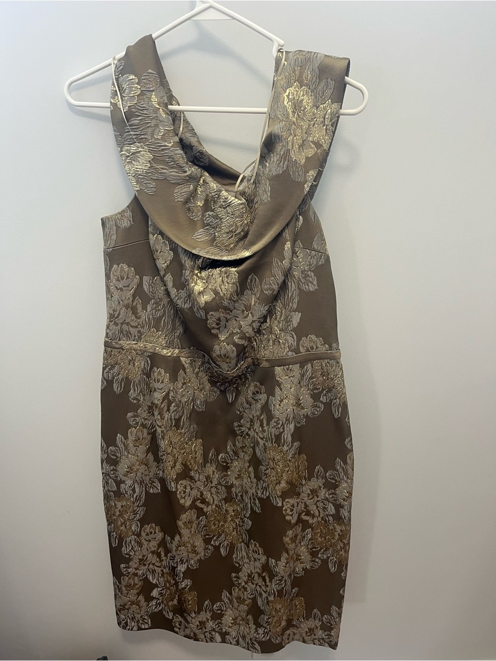 Teri John One-Shoulder Gold Floral Brocade Cocktail Dress